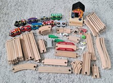 Vntg Wood Train's Engines Cars, Brio Melissa N Doug Track Set/ Lot Of 63 Pieces