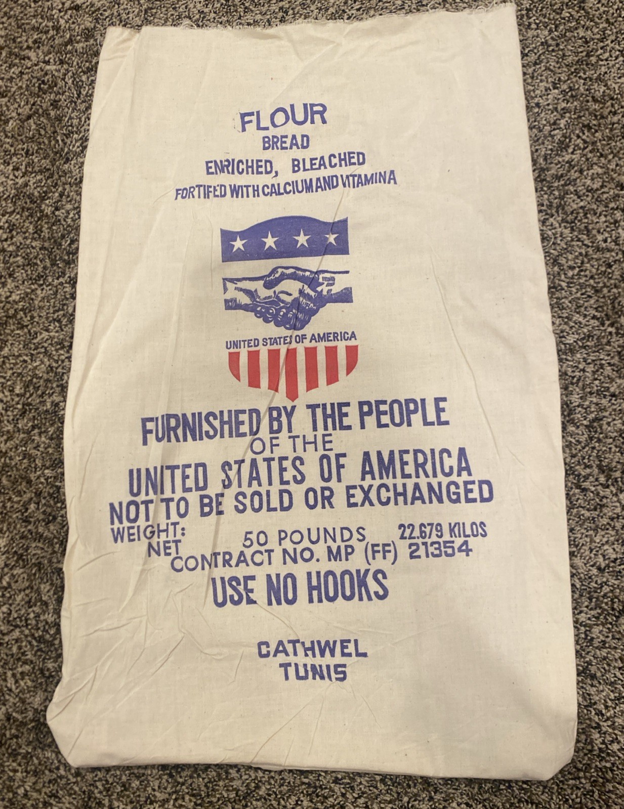 Vintage 50 Lb Flour Sack Donated By People Of The United States Of America