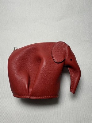 Authentic Loewe Elephant Coin Case Calfskin Red Mini Pouch