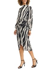 Maggy London Womens Daria Long Sleeve Tulip-Skirt Midi Dress 12 Black/Cream NWT