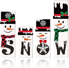 4 Pcs Winter Snowman Decorations Table Centerpiece,Snowman Wooden Block Signs