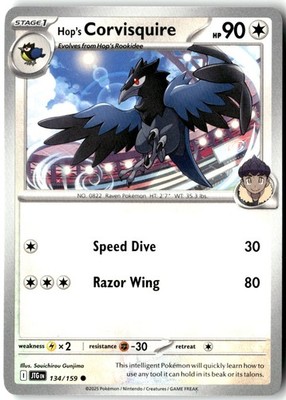 Hop's Corvisquire 134/159 Common Journey Together Pokemon Near Mint