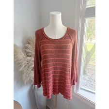 Free People Stripe Sweater Size Medium Boatneck Raw Edge Raglan Drop Sleeve