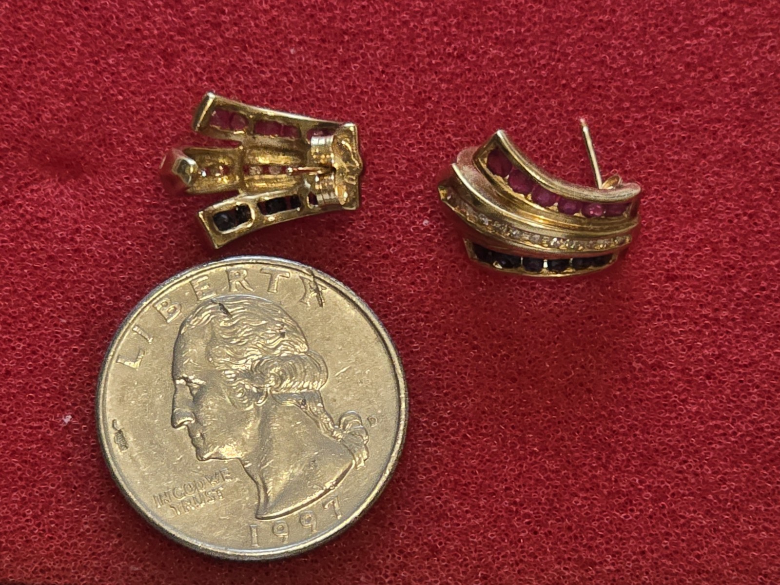 Estate 10k Solid Yellow Gold Ruby Diamond Sapphir… - image 2