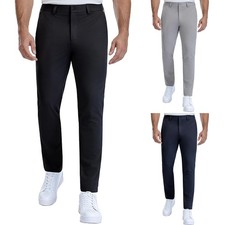 Mens Golf Pants Slim Fit Stretch Dress Lightweight Chino Casual Pockets Trousers
