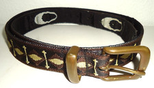 Vtg-80s Croakies Geo Print Web Belt Brown Geometric Woven Tapestry Made in USA