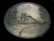 TH05105 VINTAGE 1970s  SNOWMOBILE  BRASSTONE BELT BUCKLE