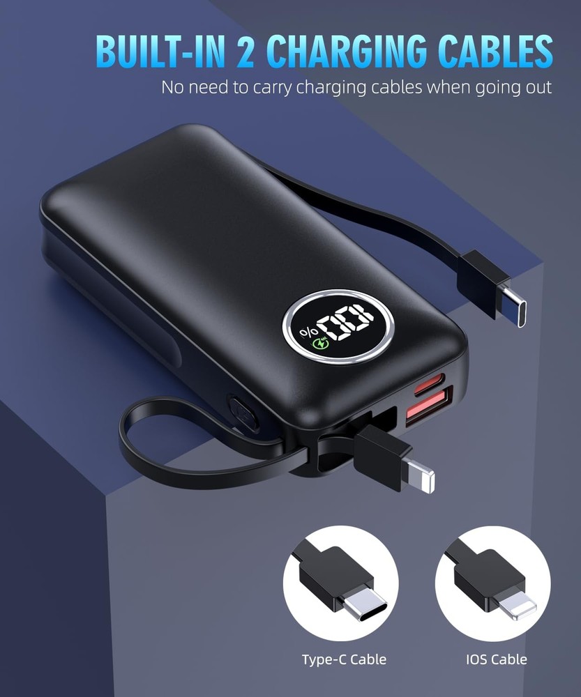 15000mAh Power Bank with Built-in Cables Fast Charging Portable Charger 15000mAh Power Bank with Built-in Cables Fast Charging Portable Charger