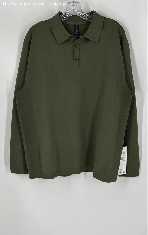 Lululemon Mens Green Collared Long Sleeve Lightweight Polo Shirt Size Large