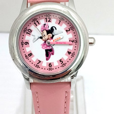 Disney Minnie Mouse Watch Hour Minute New Battery Pink Dial Leather Strap 30mm