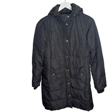 J. Crew Long Down-filled Black Puffer Coat Jacket with Gold Hardware Size XS