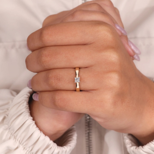 Princess Lab Grown Diamond Solitaire Ring With Tapered Shank- Certified 14k Gold - Picture 2 of 8