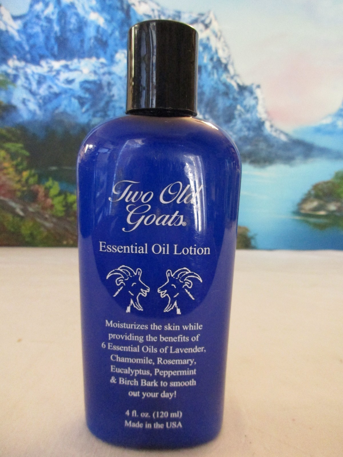 Two Old Goats Essential Oil Lotion 4 oz (120 ml) Blue Bottle Lavender/Birch/More
