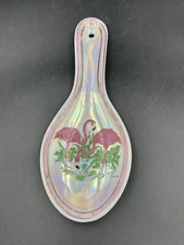 Vintage Iridescent Pink Flamingo Spoon Rest 8.5" Long Ceramic