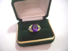 incredible Solid Silver Ring-superb large african amethyst & green enamel Size p
