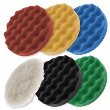 Buffing & Polishing Pad Kit with 6 - 6.5" Grip Pads; 5 Waffle Foam & 1 Wool DA