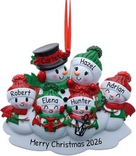 Personalized SNOWMAN FAMILY of 6 Christmas Tree Ornament GIFT, Mom Dad 4 Kids