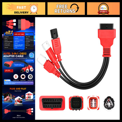 3-in-1 OBD2 Adapter Cable, 16 Pin to 6/4/3 Pin Diagnostic Plug for Motorcycle, O
