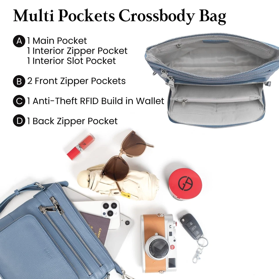 Bolsos Bandolera Befen de Cuero Genuino para Mujer, Ligeros Medianos Antirrobo... Foto 4 de 4