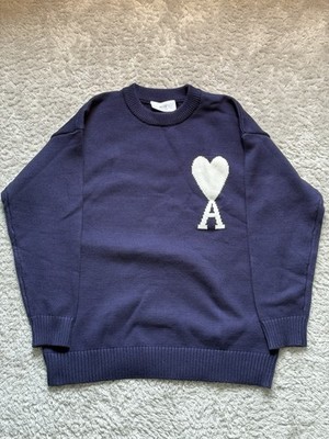 AMI Paris Alexandre Mattiussi Pullover Blau Herz Logo Größe L Oversized