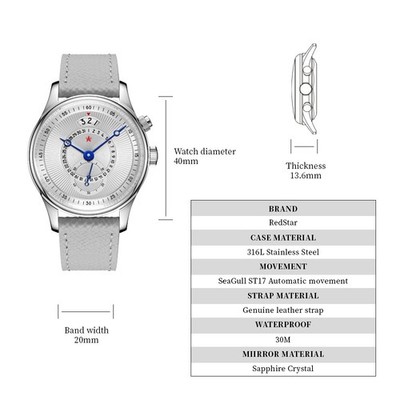 RED STAR Seagull ST1716 Jump Hour Geometric Dial Automatic Watch