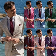 Linen Men's Suits Summer Beach Wedding Groom Tuxedo Formal Business Two Pieces
