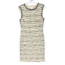 Tory Burch Nicole Tweed Embroidered Sheath Dress Sleeveless Cream Size 4 Office