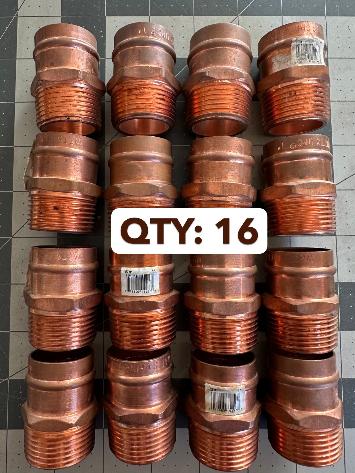 16-pack lot Watts 1" Pre-soldered Ez Sweat copper press adapter MIP fitting male