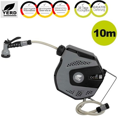 YERD Schlauchtrommel 10m Box Wasseraufroller Gartentrommel  Wandhalter 1/2''