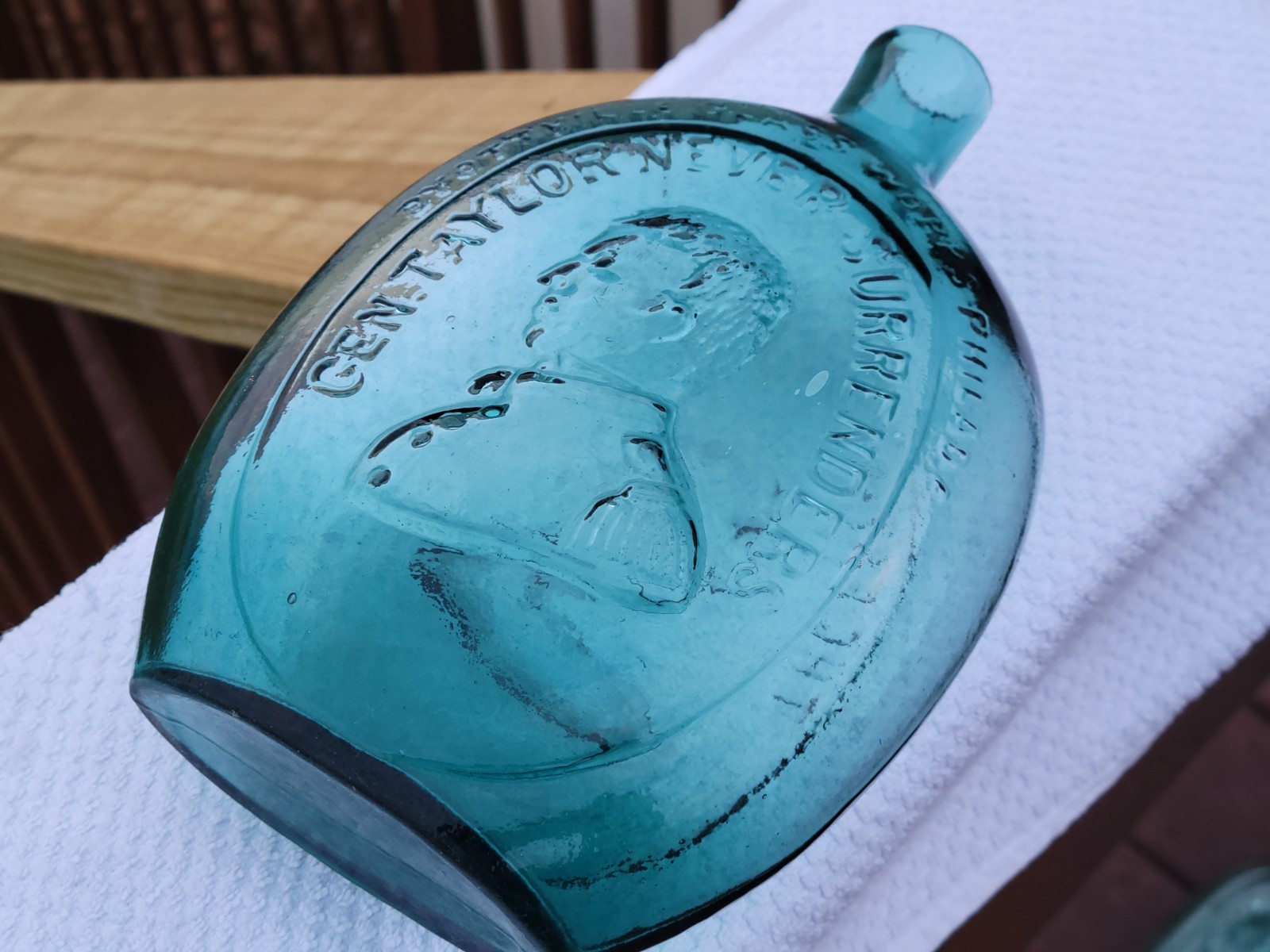 Old Rich Shaded Teal Dyottville Quart Washington Taylor Historical Flask Crisp