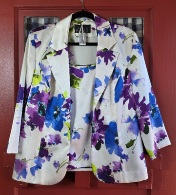 Alex Evenings Women Classic White Multicolor Floral Blazer Jacket & Tank Size M