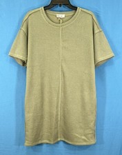 NWT NEW IN by VeryJ Taupe MID-WEIGHT Ribbed Knit 2-POCKETS T-Shirt Dress Sz L