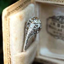 Art Deco Vintage Style Round Lab Created Diamond Wedding Ring 14K White Gold FN