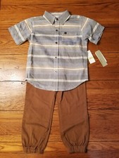 NWT Boys Calvin Klein Jeans 2 Piece Short Sleeve Jogger Set Brown Grey Blue 4