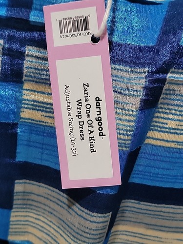Darn Good The Zaria Wrap Silk Blend Dress Blue Adjustable (14-32) Womens NWT #X - Picture 8 of 13
