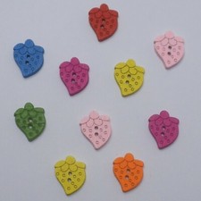 10 Holz Sommerbeeren 2 Loch Knöpfe gemischt ...