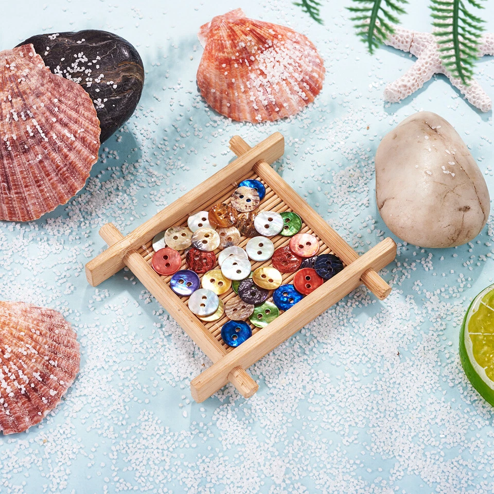 144pcs Colorful Natural Mother of Pearl Buttons Flat Round 2 Hole Craft 10x1mm - Image 4 of 4