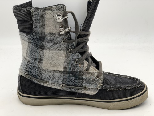Sperry Topsider Womens Size 8 M High Top Gray Corduroy Plaid Sequin Sneakers - Picture 3 of 10