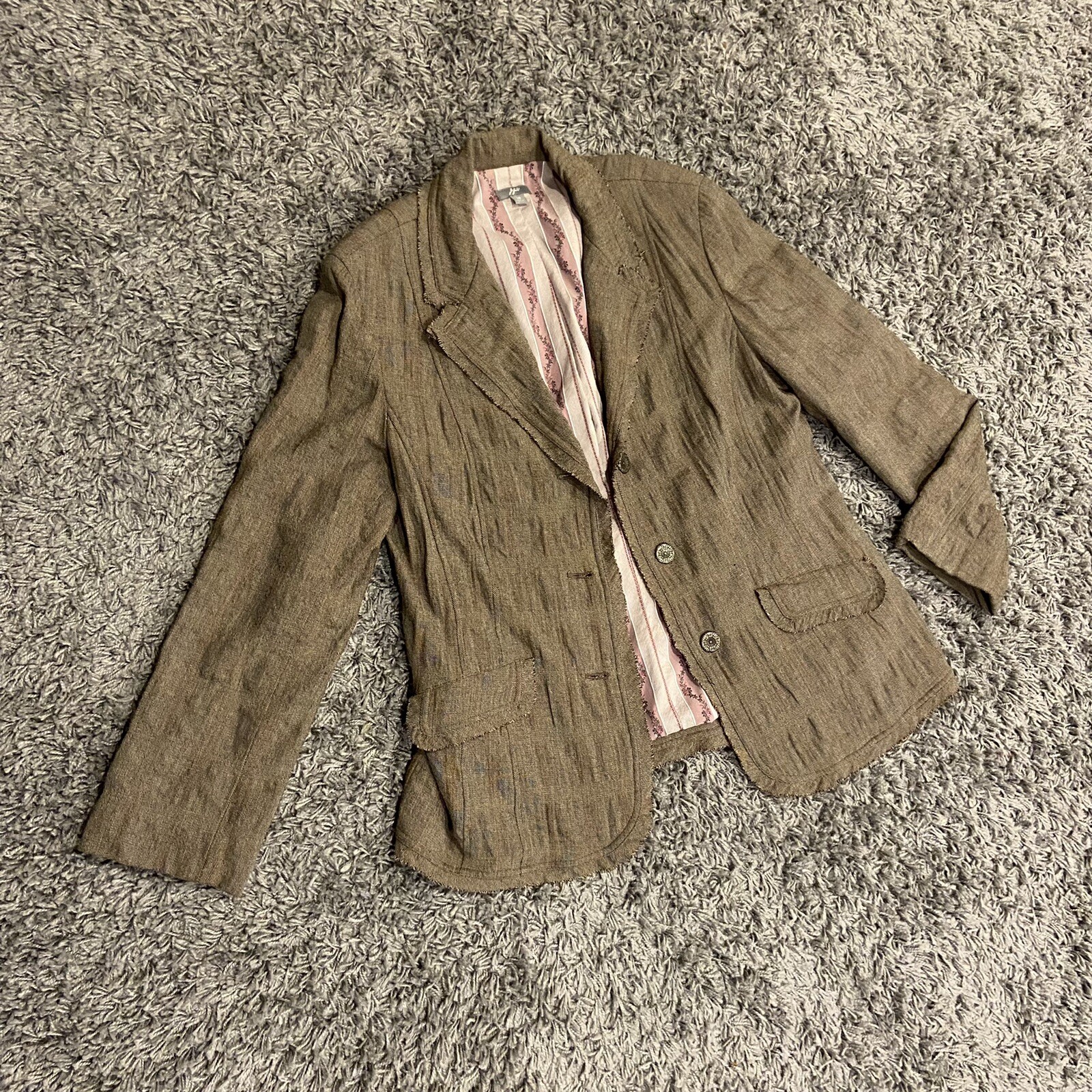 FILA J.Jill Wool Rayon Blend Long Sleeve Blazer Jacket Row Hem & Collar Size 12