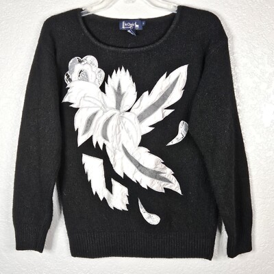 le Chois Sweater Size Medium  Pullover Silk Angora Lambs Wool Blend w/ Applique