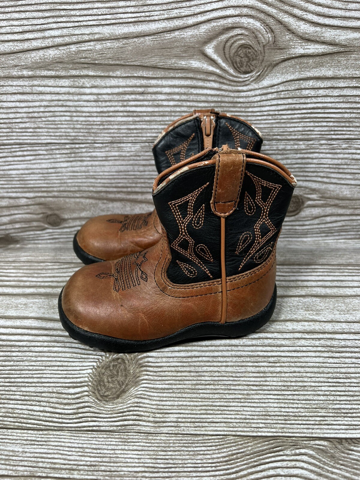 Roper Zip Side Brown Rounded Toe Toddler Cowboy Boot 0917530212 Size