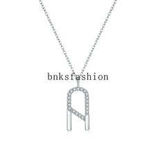 14K White Gold Plated Cubic Zirconia Initial Necklace Women's Letter Necklace