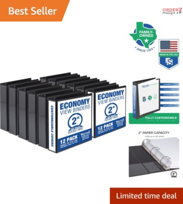 2 Inch 3 Ring Binders, Polypropylene, 425 Sheet Capacity, Customizable, 12 Pack
