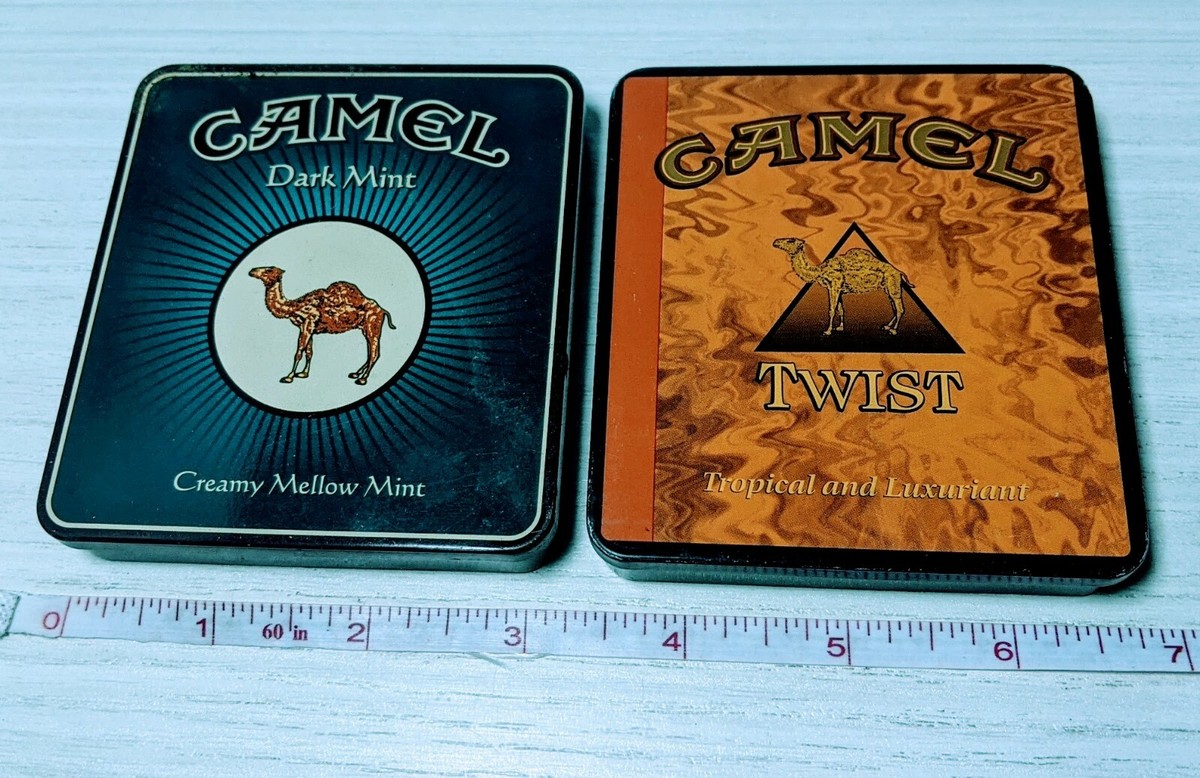 camel cigarette tins value Vintage Camel Cigarette Tin lot Pyramid Palm Tree tower Desert Small Gold  Blue