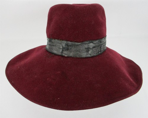 Cappello Vintage Frank Olive In Lana Excello Con Piuma Borgogna 100% Lana - Foto 4 di 7