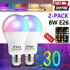 FTL 2-Pack LED Color Changing Light Bulb with Remote Control 60W Equivalent RGB