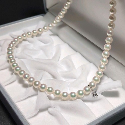 Collar de perlas Akoya con encanto japonés MIKIMOTO 15,5" 6,5-7,0 mm de diámetro Japón con caja - Imagen 3 de 17