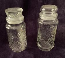 Vintage 1982 1983 Planters Mr Peanut Glass Jar w/ Lid Wheat Diamond Lot Of 2