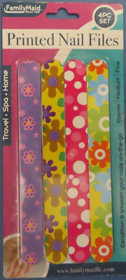 FamilyMaid Printed Nail Files  Emery Boards  4 piece set #23334  NEW