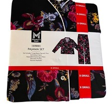Members Mark Womens Size X-Small Pajamas Notch Collar Button Shirt Pants Set 0-2